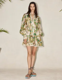 Alemais Octavia Mini Ruffle Dress Linen Long Sleeve Multi Size AU 8 for rent on The Volte - image 5