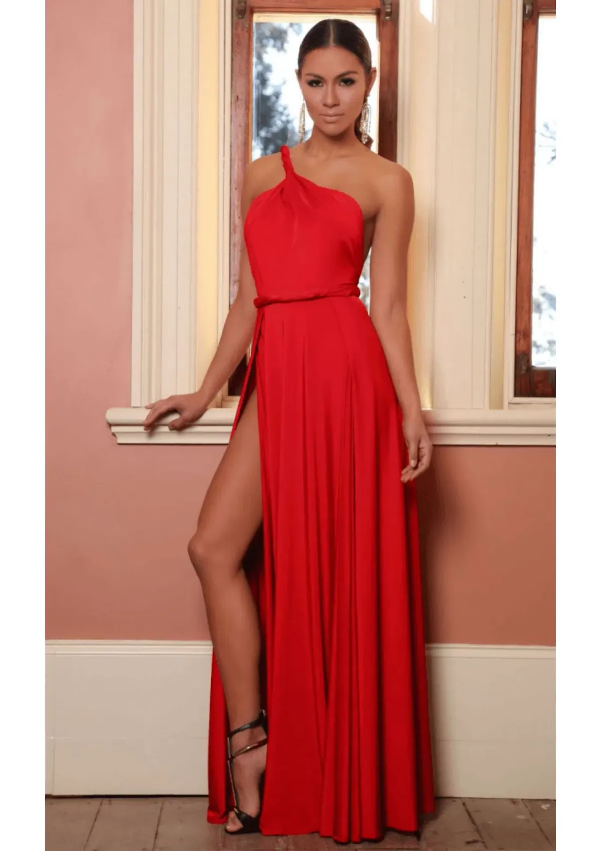 Abyss By Abby Vamp Gown in Red Size 6 for rent on The Volte - main image
