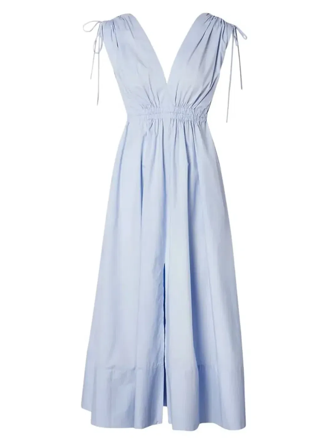 Scanlan Theodore Parachute Cotton Drawstring Midi Dress Light Tinted Blue Size 10 for rent on The Volte - main image