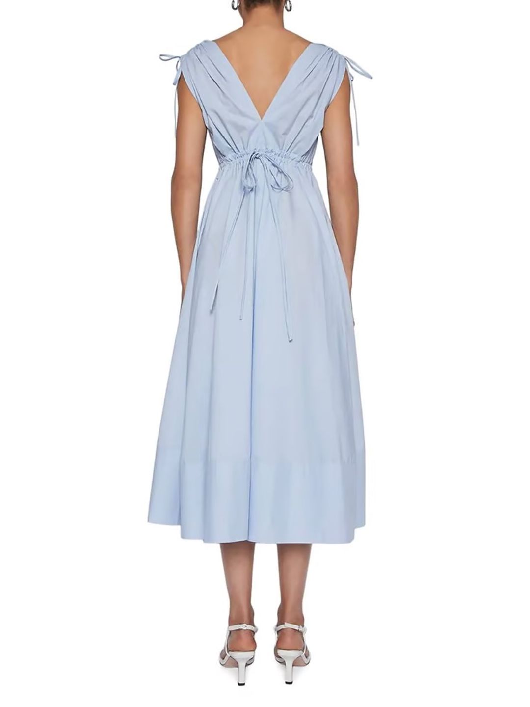 Scanlan Theodore Parachute Cotton Drawstring Midi Dress Light Tinted Blue Size 10 for rent on The Volte - main image