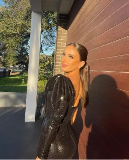 Albina Dyla Gold Couture Black Biker Mini Dress Sequin Size 8 for rent on The Volte - image 3