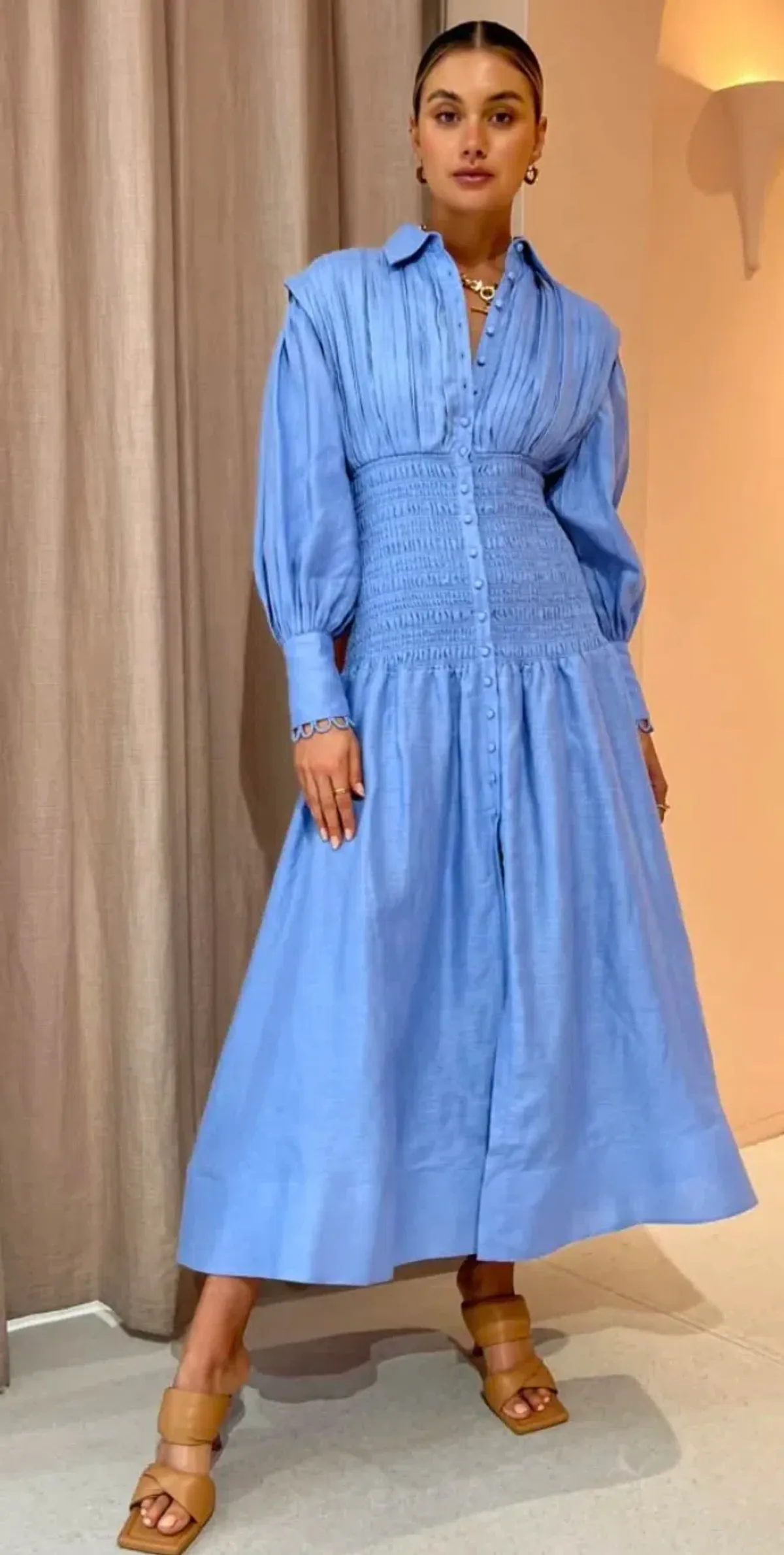 Saint Armont Contre Moi Maxi Shirt Dress Blue Size 6 for rent on The Volte - main image