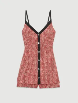Maje Rever Skirt Overlay Tweed Cotton Blend Playsuit Red Size AU 8 for rent on The Volte - image 3