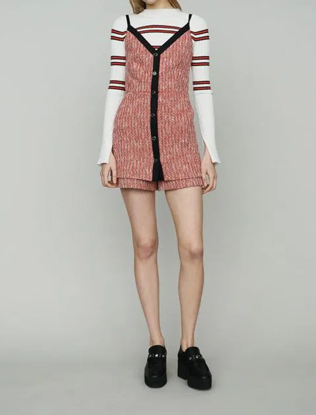 Maje Rever Skirt Overlay Tweed Cotton Blend Playsuit Red Size AU 8 for rent on The Volte - main image