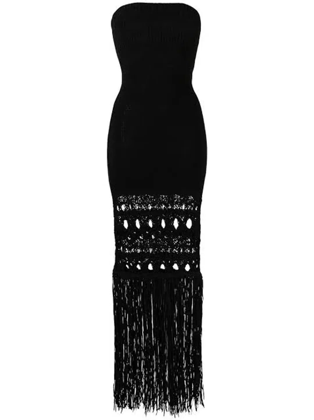 Christopher Esber Strapless Fringe Dress Black Size 8  for rent on The Volte - main image