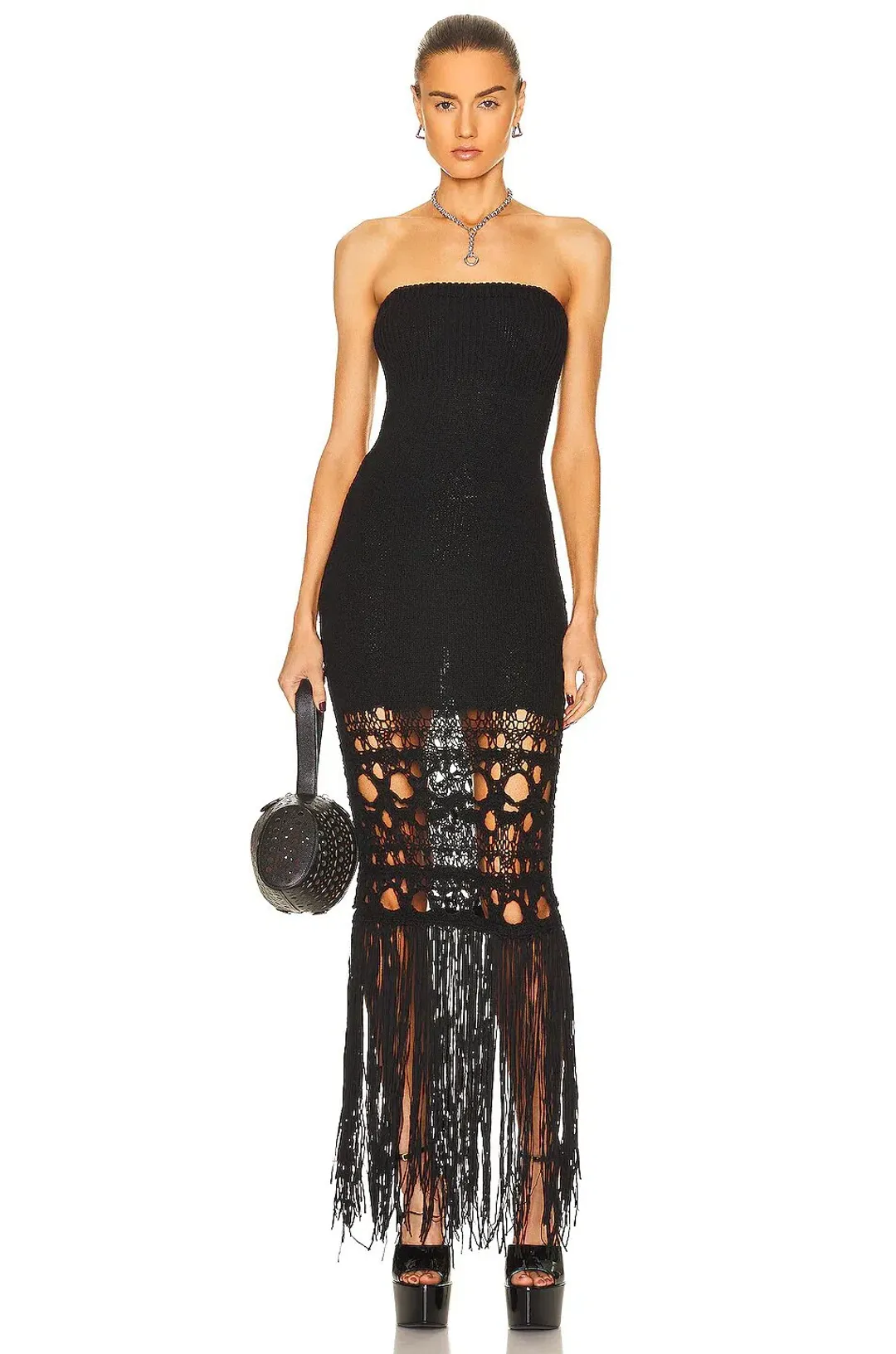 Christopher Esber Strapless Fringe Dress Black Size 8  for rent on The Volte - main image
