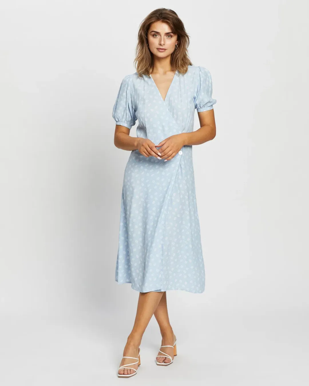 Faithfull The Brand Carmine Midi Dress Blue/Floral Print Size 10 for rent on The Volte - main image