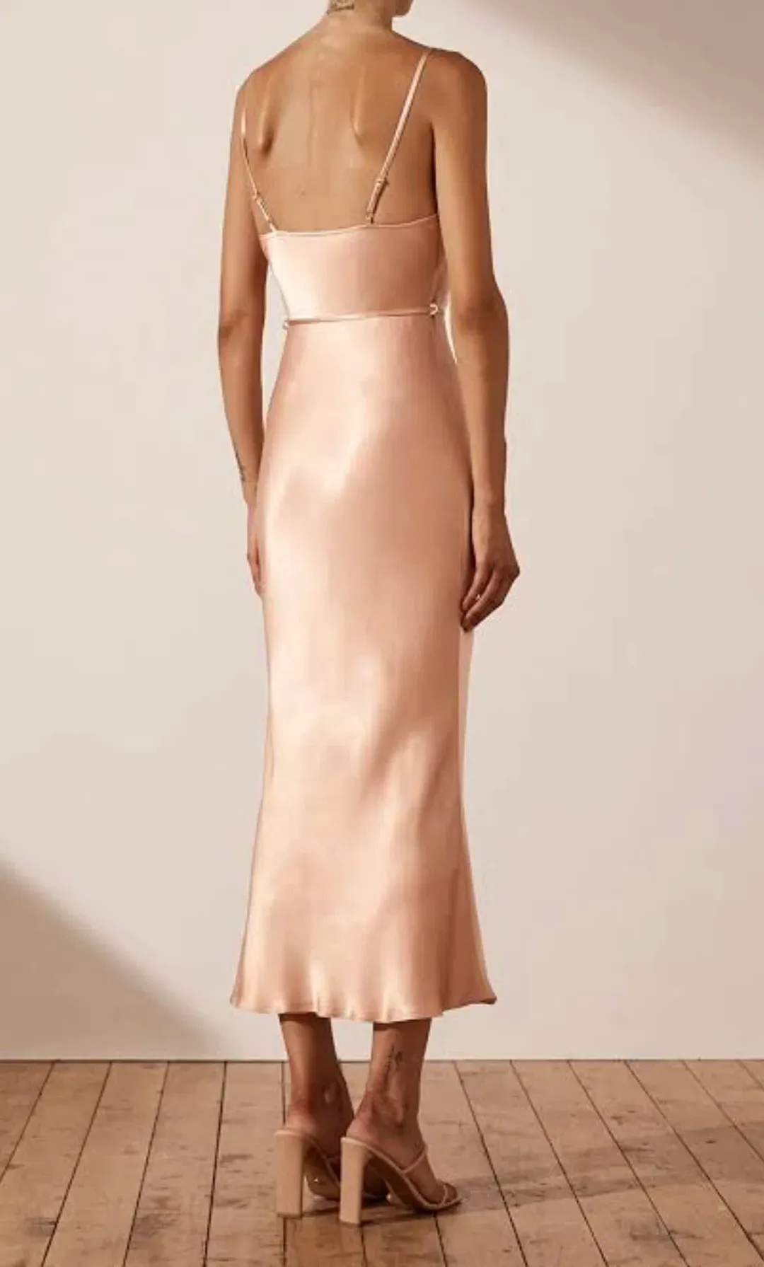 Shona Joy La Lune Bias Cowl Midi Dress Desert Rose Size 10 / M for rent on The Volte - main image