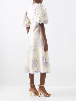 Zimmermann Puff-Sleeve Linen Midi Dress Print Size 3/AU 14 for rent on The Volte - image 2
