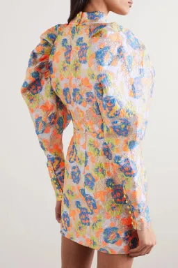 Rotate by Birger Christenson Kim Button  Jacquard Mini Dress Metallic Floral Size 10 for rent on The Volte - image 3