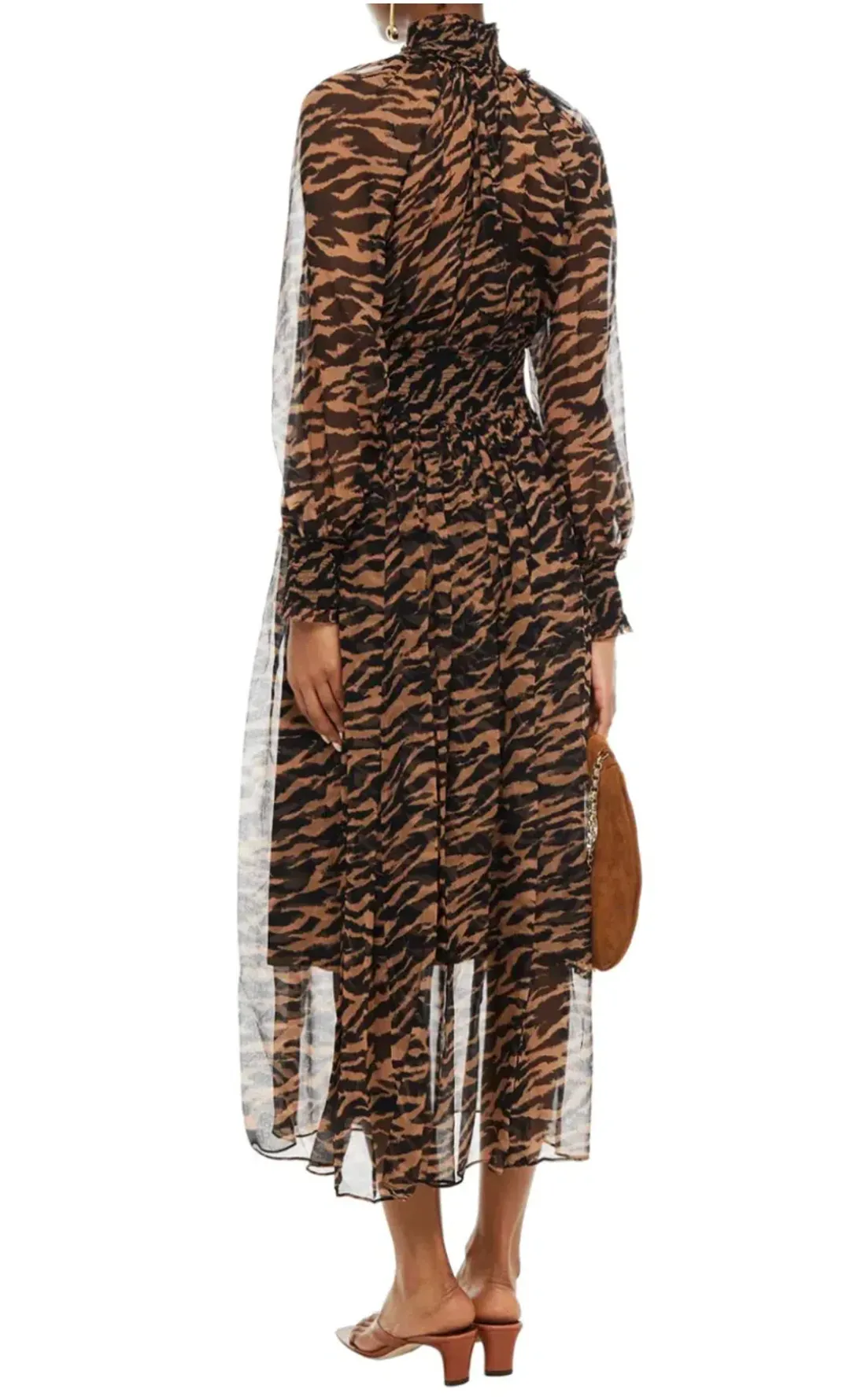 Zimmermann Wavelength Shirred Midi Dress Animal Print Size 0/ AU 8 for rent on The Volte - main image