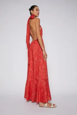 Scanlan Theodore Cotton Paisley Halter Dress Red Size AU 8 for rent on The Volte - image 2