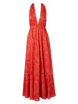 Scanlan Theodore Cotton Paisley Halter Dress Red Size AU 8 for rent on The Volte - image 3