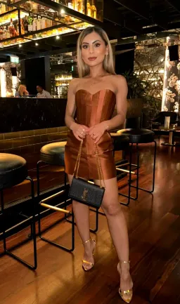 Khirzad Femme Fatale Corset & Detachable Neck Sleeve & Mini Zip Skirt in Rich Brown Size XXS / AU 4 for rent on The Volte - image 1