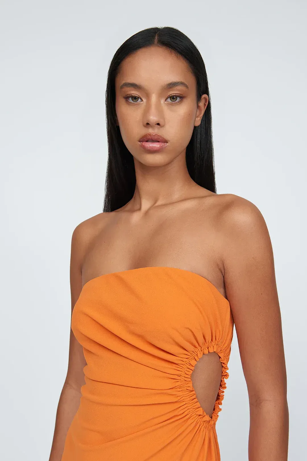 By Johnny Selena Strapless Dress in Mandarin Size 12 for rent on The Volte - main image