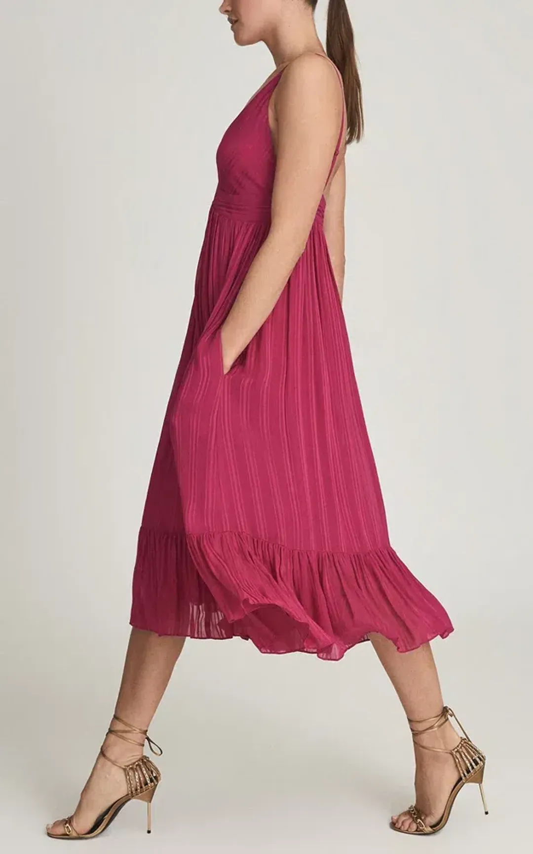 Reiss Women's Marie Textured Fabric Dress Pink Size 10 for rent on The Volte - main image