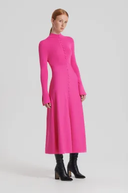 Scanlan Theodore Crepe Knit Button Polo Dress Fuchsia Size AU 8 for rent on The Volte - image 2