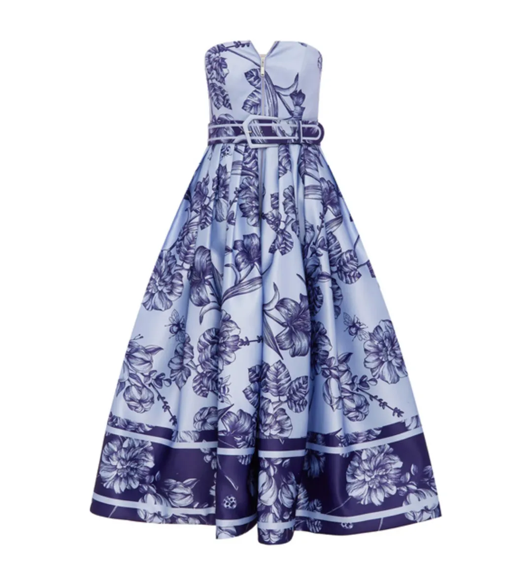 Leo Lin Norine Bustier Midi Dress Harmony Print in Hyacinth Size AU 10 for rent on The Volte - main image