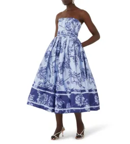 Leo Lin Norine Bustier Midi Dress Harmony Print in Hyacinth Size AU 10 for rent on The Volte - image 1