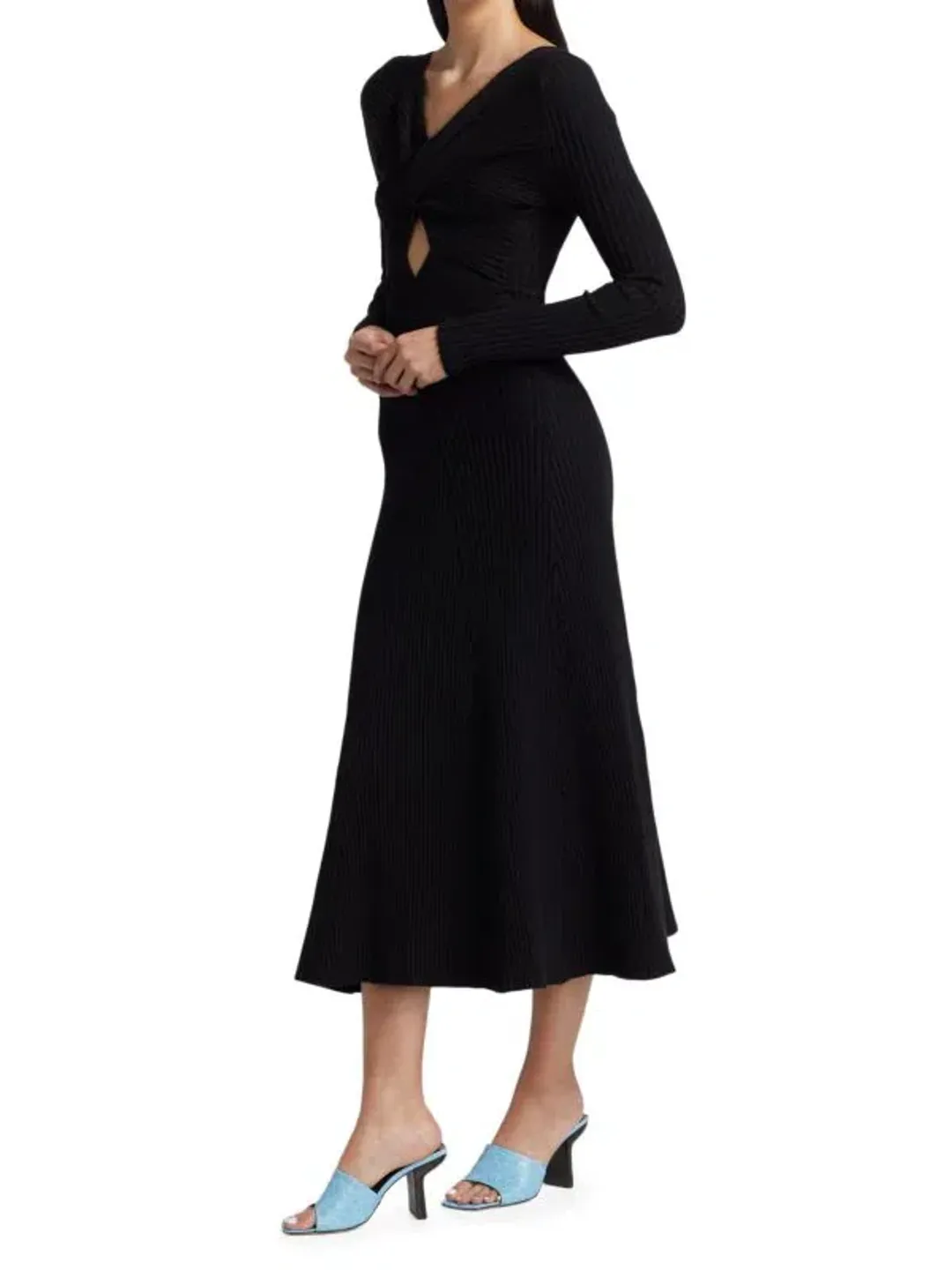 Anna Quan Paige Ribbed Cut-Out Longsleeve Midi Maxi Dress Black Size 6 for rent on The Volte - main image