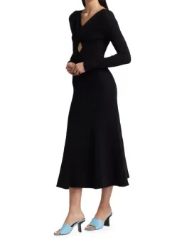 Anna Quan Paige Ribbed Cut-Out Longsleeve Midi Maxi Dress Black Size 6 for rent on The Volte - image 4