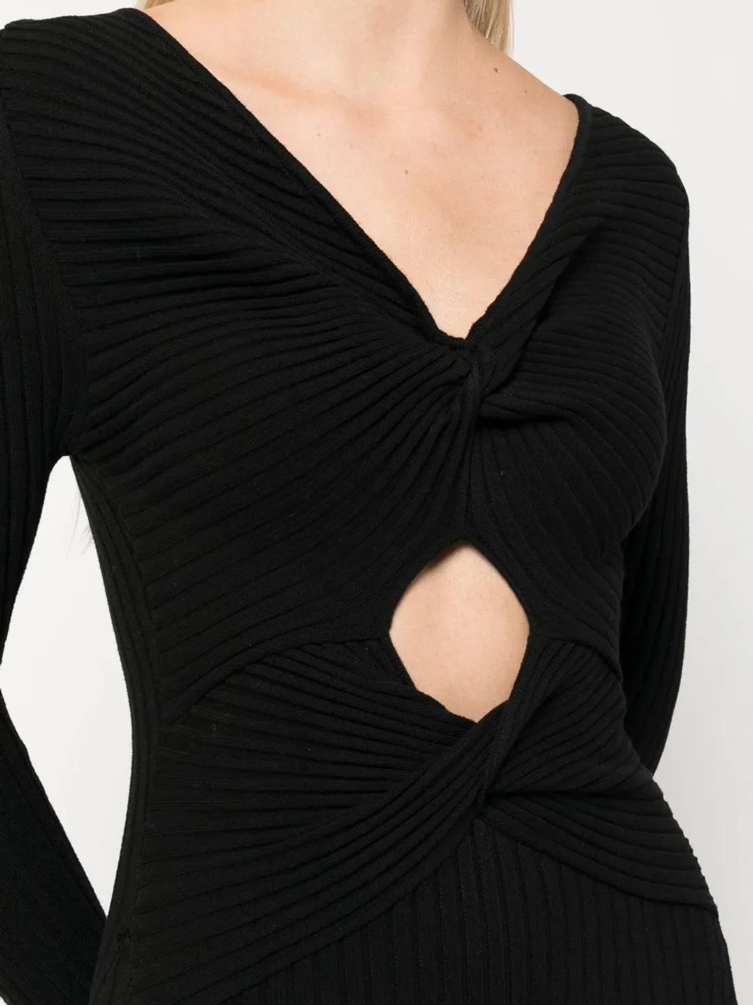 Anna Quan Paige Ribbed Cut-Out Longsleeve Midi Maxi Dress Black Size 6 for rent on The Volte - main image