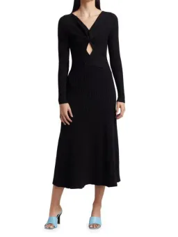 Anna Quan Paige Ribbed Cut-Out Longsleeve Midi Maxi Dress Black Size 6 for rent on The Volte - image 1