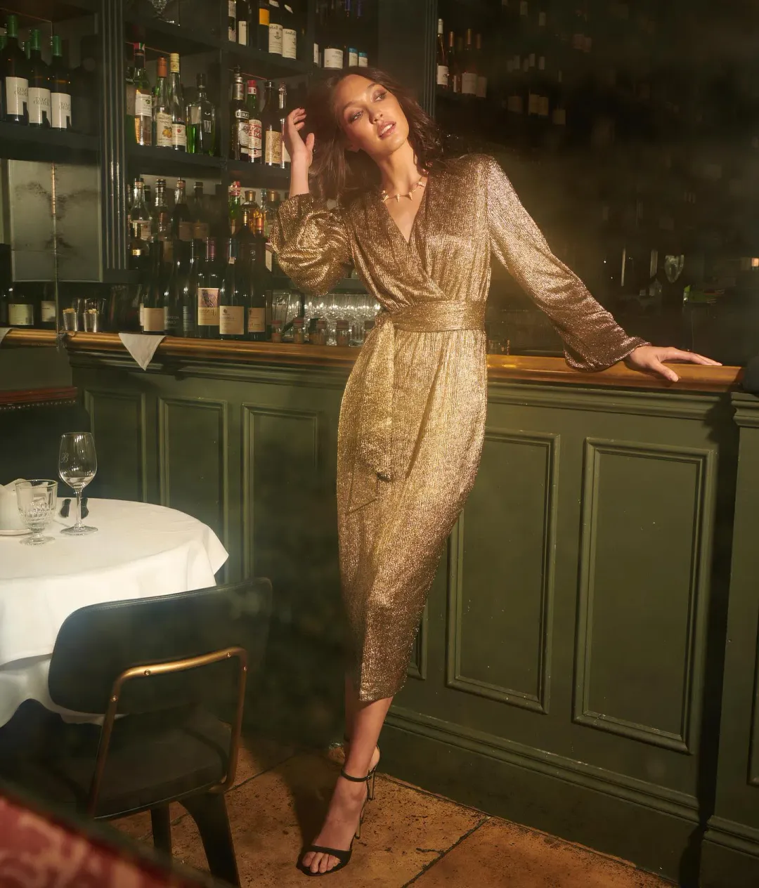 Elle Zeitoune Chase Midi Dress in Gold Size 12 for rent on The Volte - main image