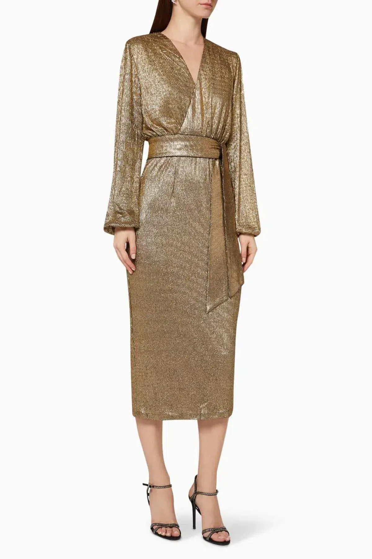 Elle Zeitoune Chase Midi Dress in Gold Size 12 for rent on The Volte - main image
