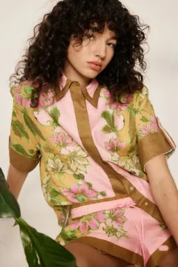 Alemais Winnie Floral Spliced Pink Shirt and Short Two Piece Set Print Size 10 for rent on The Volte - image 7