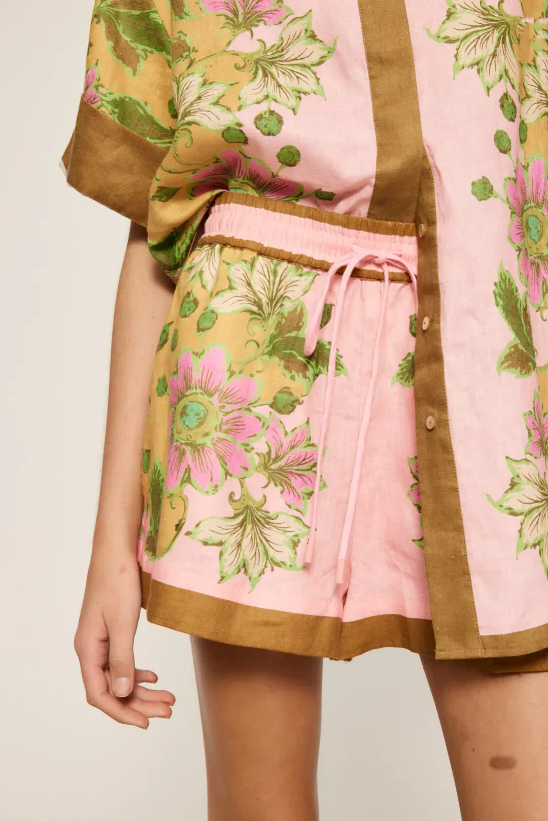 Alemais Winnie Floral Spliced Pink Shirt and Short Two Piece Set Print Size 10 for rent on The Volte - main image