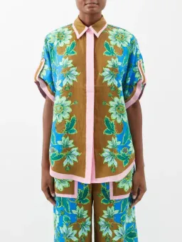 Alemais Winnie Floral Spliced Blue Brown Shirt and Pant Two Piece Set Floral Size 10  for rent on The Volte - image 3