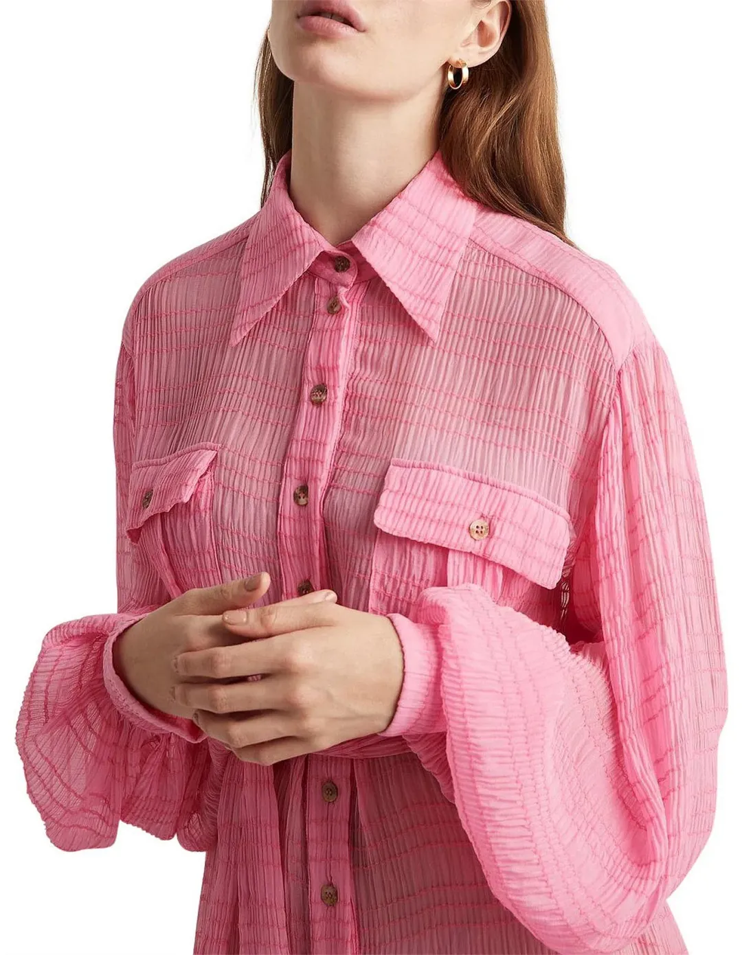 Alemais Antonella Silk Embroidered Shirt Maxi Dress Pink Size 10 AU for rent on The Volte - main image