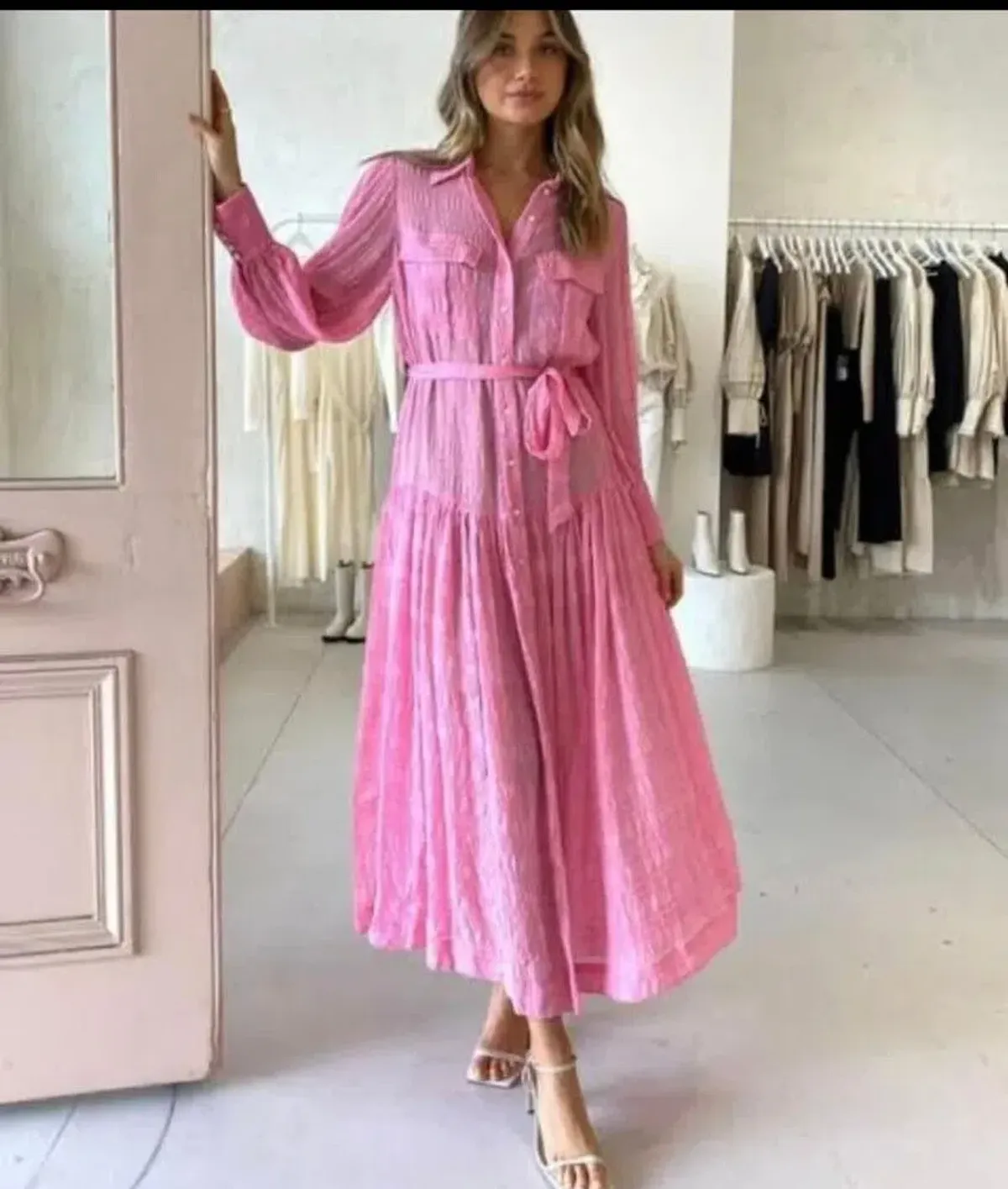 Alemais Antonella Silk Embroidered Shirt Maxi Dress Pink Size 10 AU for rent on The Volte - main image