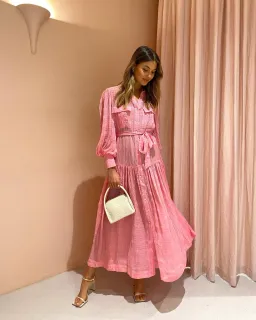 Alemais Antonella Silk Embroidered Shirt Maxi Dress Pink Size 10 AU for rent on The Volte - image 3