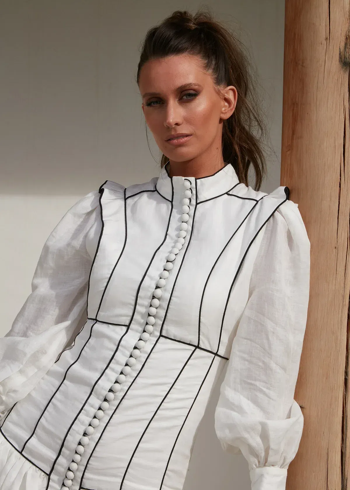 Mackenzie Mode Button Me Up Mini Dress White/Black Size 6 for rent on The Volte - main image