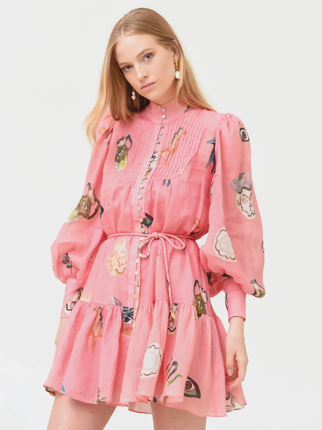 Alemais Cleo Smock Mini Dress Pink Size 8 AU for rent on The Volte - main image