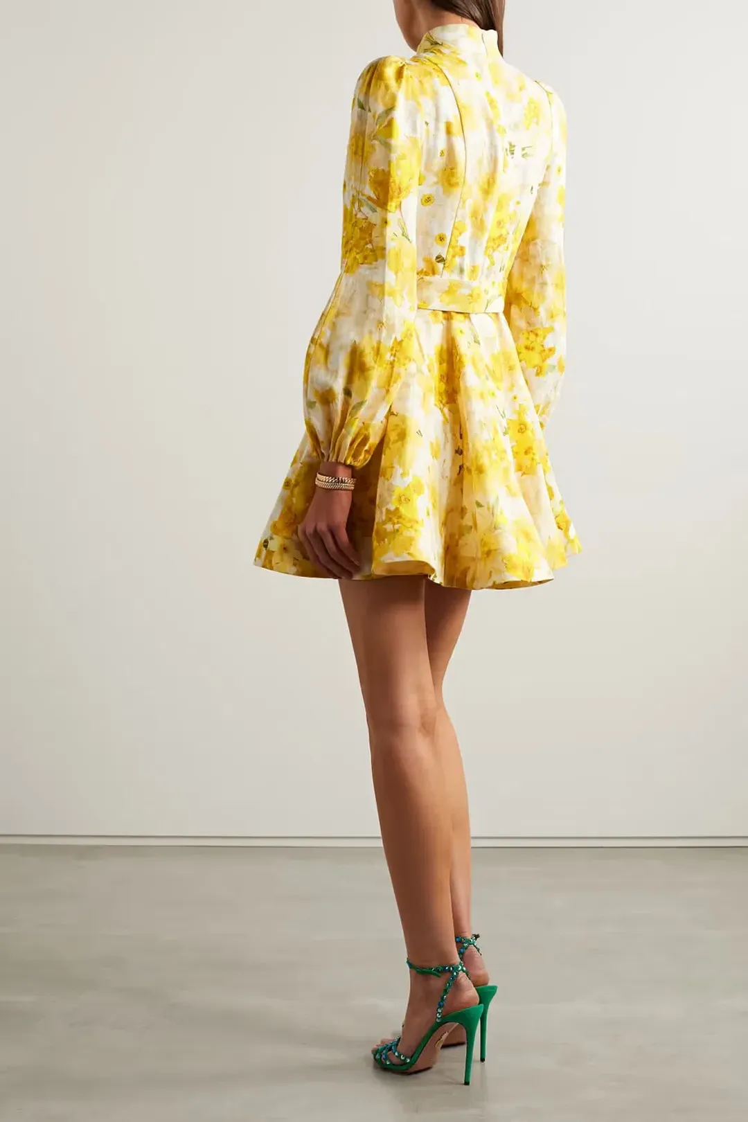 Zimmermann Wonderland Belted Floral-Print Linen Mini Dress in Yellow Size 1/Au 10  for rent on The Volte - main image