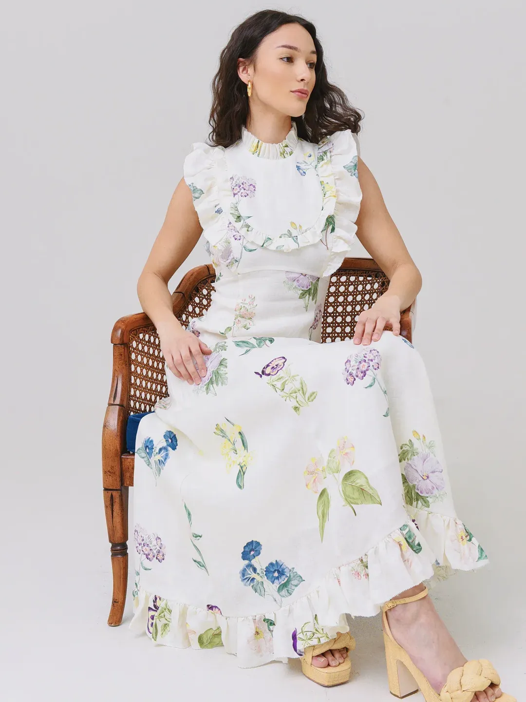 Alemais Jules Floral Midi Maxi Antique Dress White Size 10  for rent on The Volte - main image