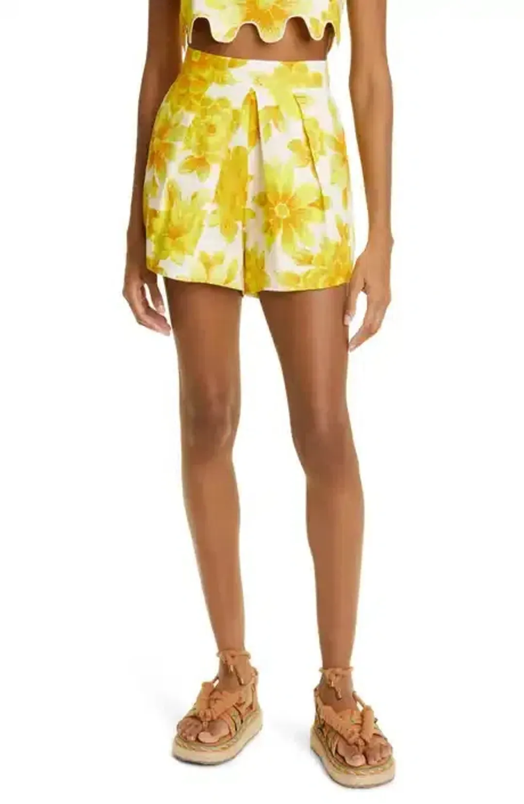 Alemais Sonny Sculpt Crop Top and Shorts Mini Set Floral Lemon Size 8 for rent on The Volte - main image