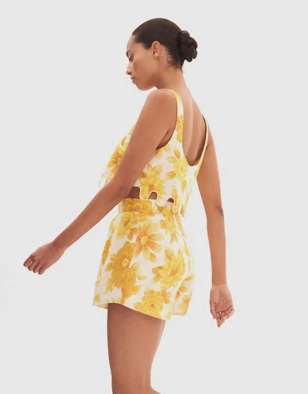 Alemais Sonny Sculpt Crop Top and Shorts Mini Set Floral Lemon Size 8 for rent on The Volte - main image