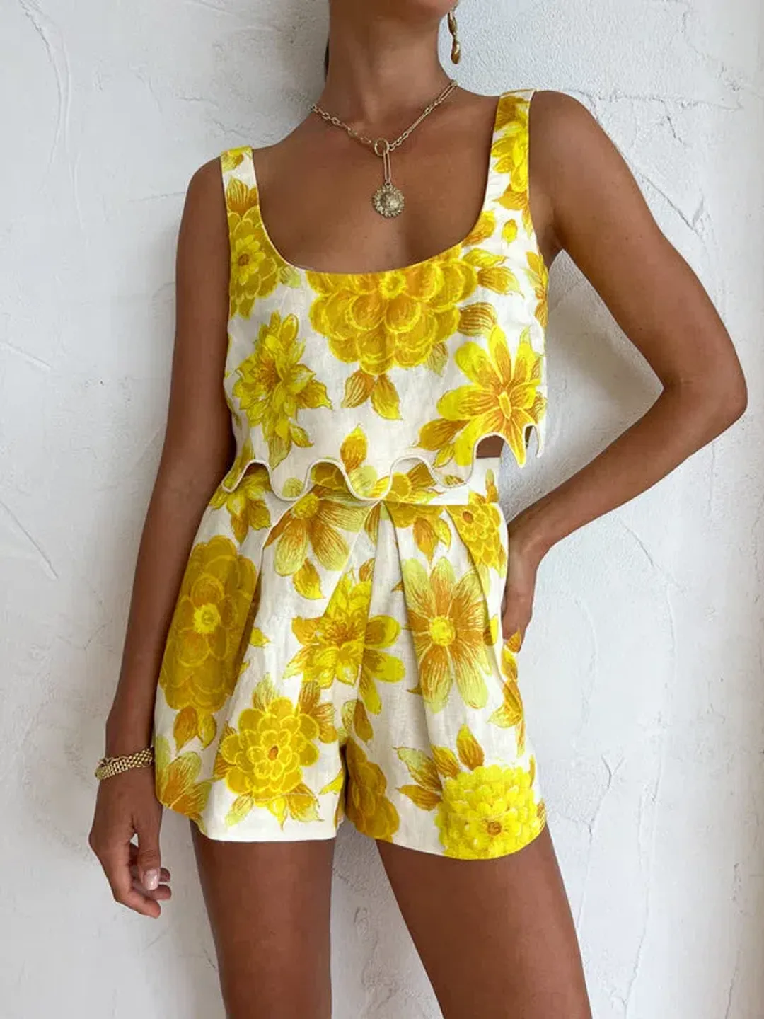 Alemais Sonny Sculpt Crop Top and Shorts Mini Set Floral Lemon Size 8 for rent on The Volte - main image