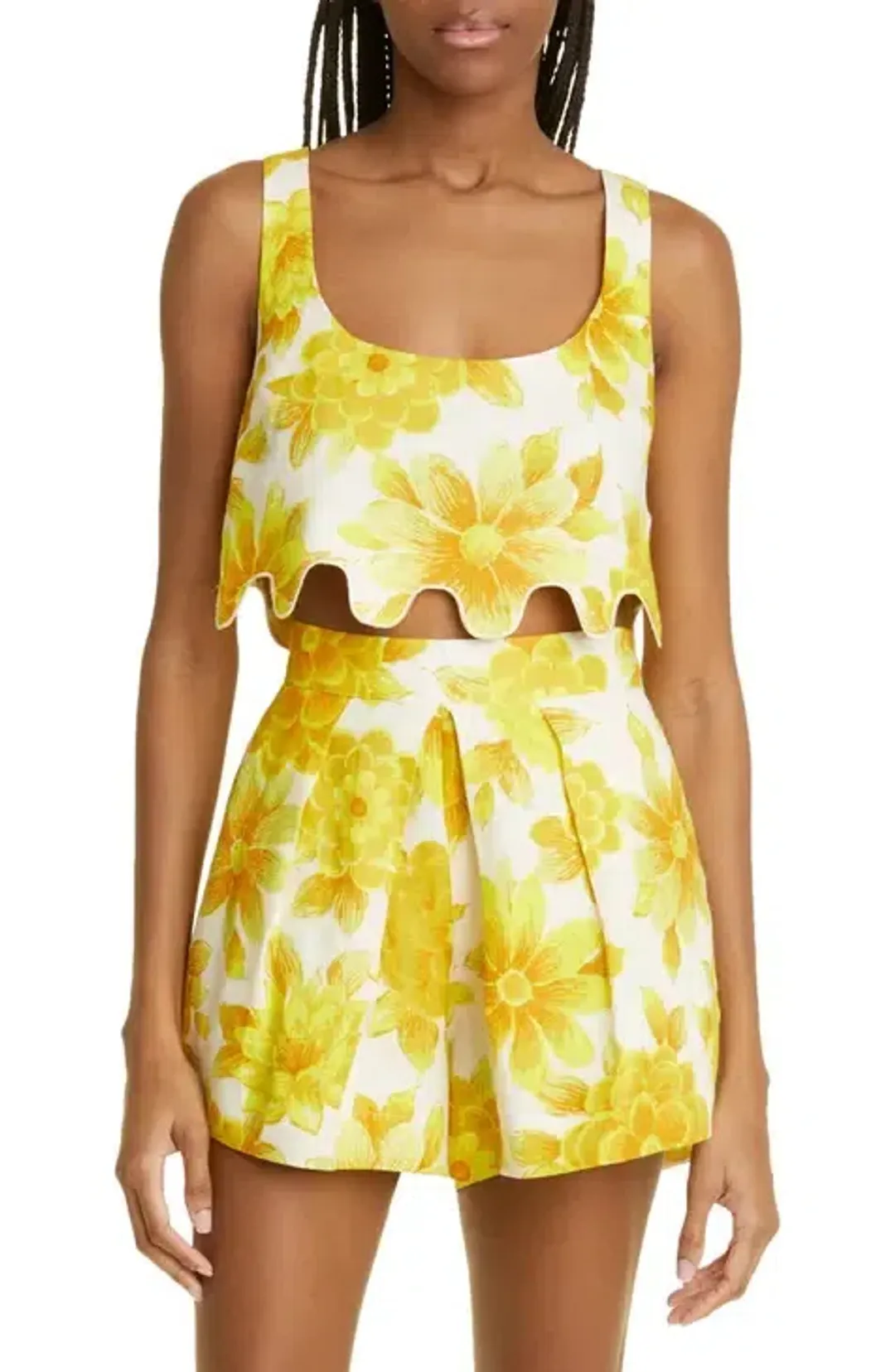 Alemais Sonny Sculpt Crop Top and Shorts Mini Set Floral Lemon Size 8 for rent on The Volte - main image