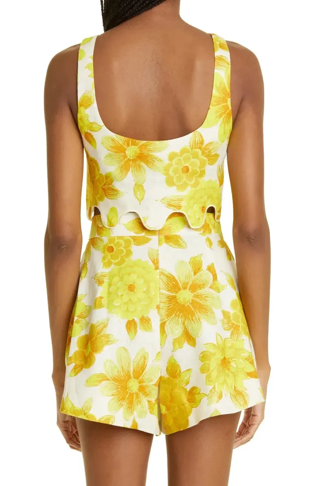 Alemais Sonny Sculpt Crop Top and Shorts Mini Set Floral Lemon Size 8 for rent on The Volte - main image