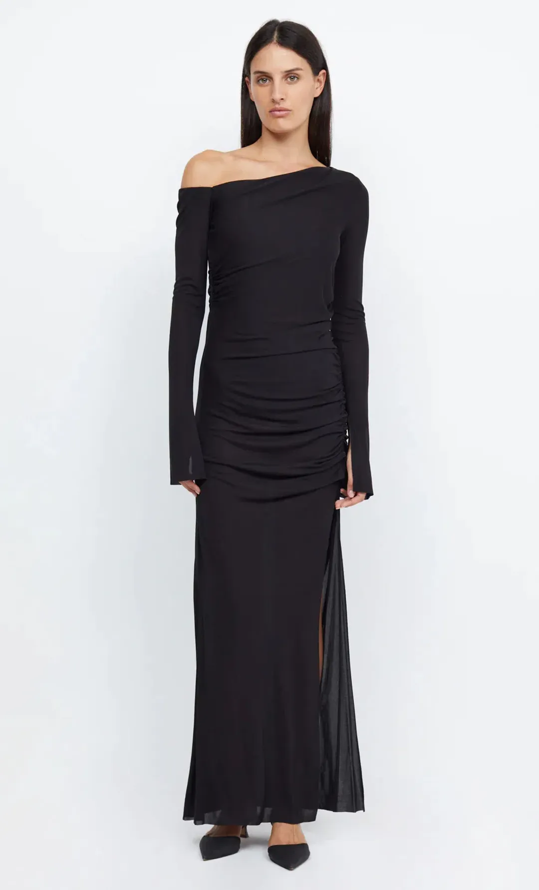 Bec & Bridge Monette Asym Asymmetrical Long Sleeve Maxi Dress In Black Size AU 10 for rent on The Volte - main image