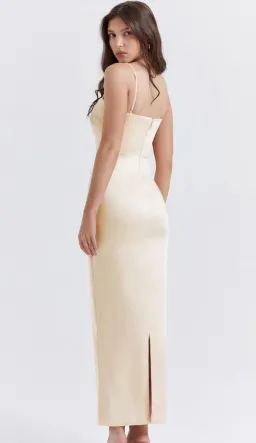 House of CB Constanza Vintage Satin Maxi Dress in Cream Yellow Size Small / AU 8 for rent on The Volte - image 3