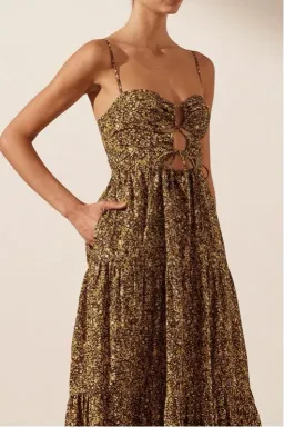 Shona Joy Lilou Lace Up Backless Midi Dress Mimosa Size AU 14 for rent on The Volte - image 1