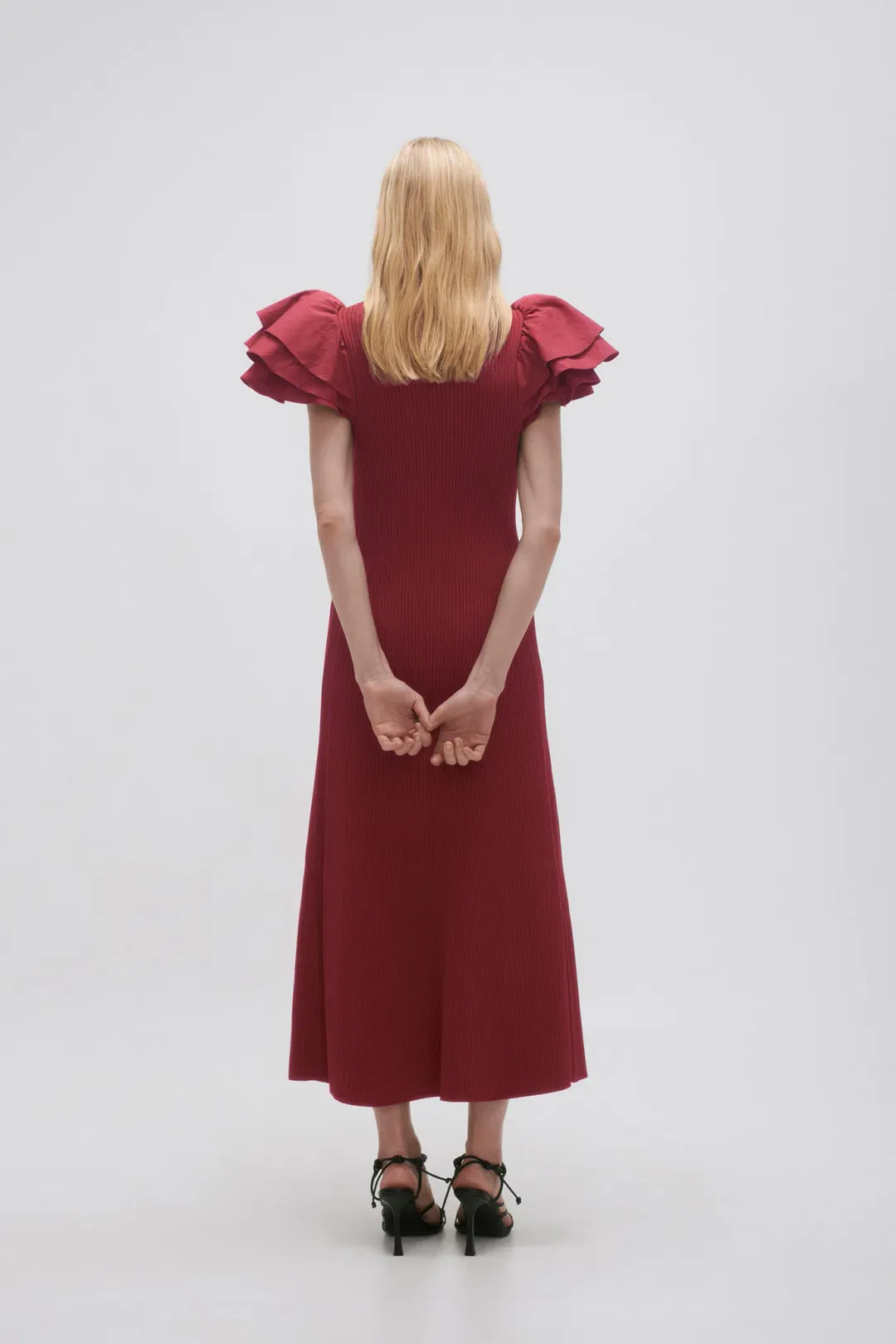 Aje Questa Puff Midi Dress Burgundy Size 6 for rent on The Volte - main image