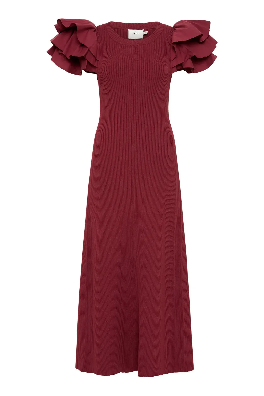 Aje Questa Puff Midi Dress Burgundy Size 6 for rent on The Volte - main image