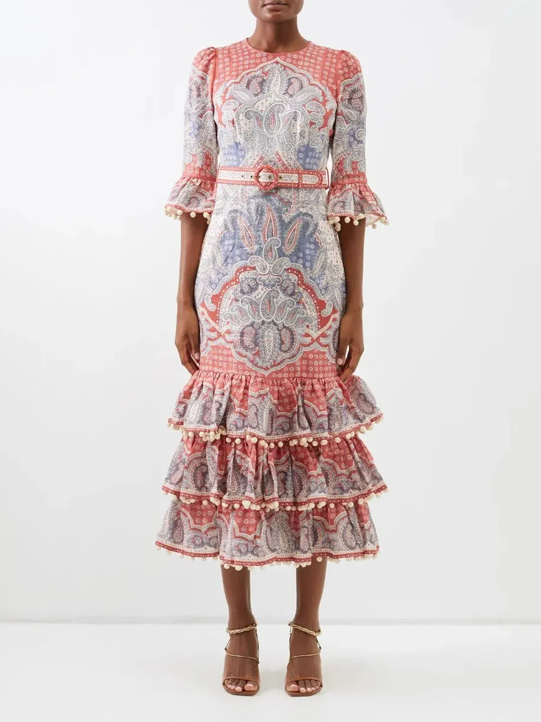 Zimmermann Vitali Paisley-Print Tiered Linen-Voile Dress 0P/AU 6 for rent on The Volte - main image